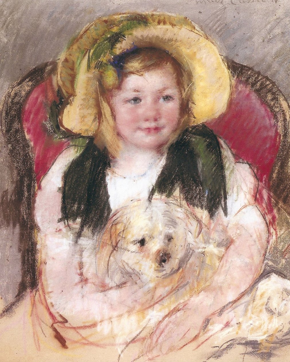 Sara met haar Hond in een Fauteuil, 1901 door Mary Cassatt