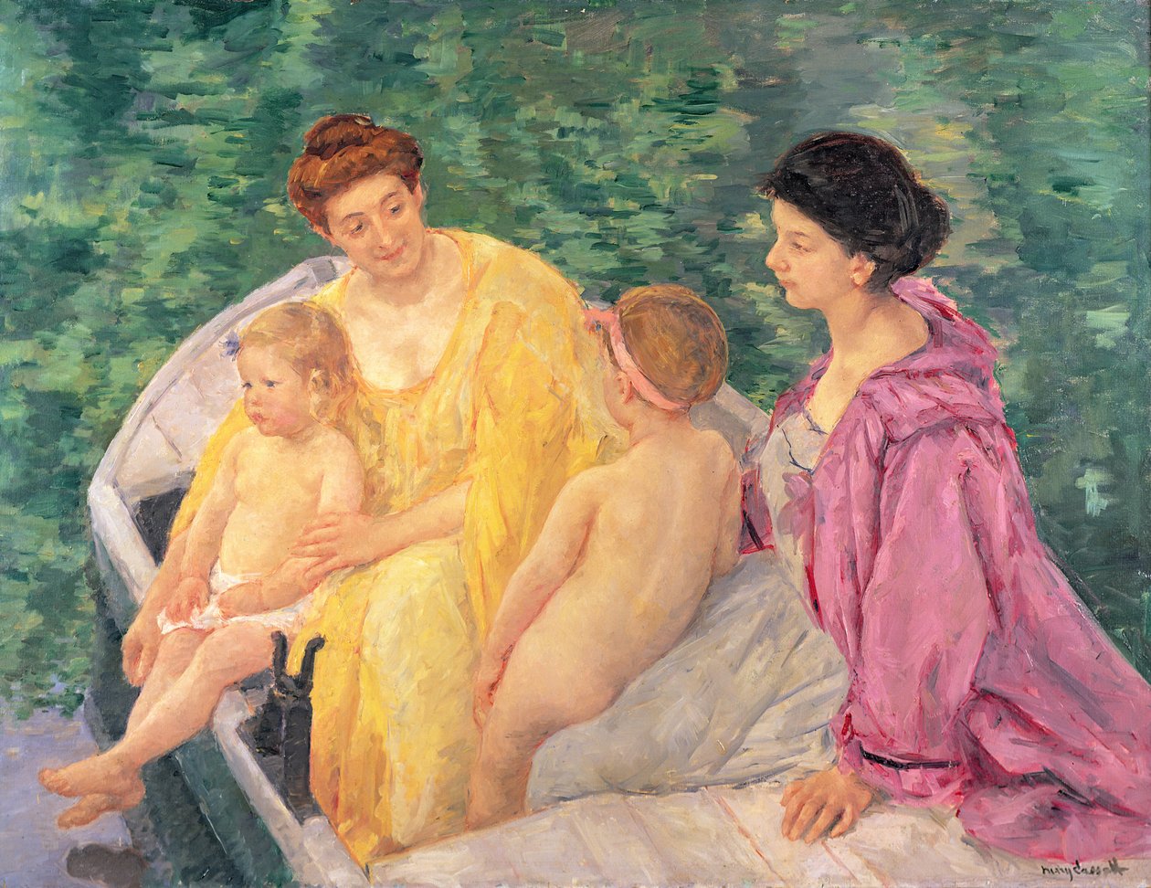 De Zwem, of Twee Moeders en Hun Kinderen op een Boot door Mary Cassatt