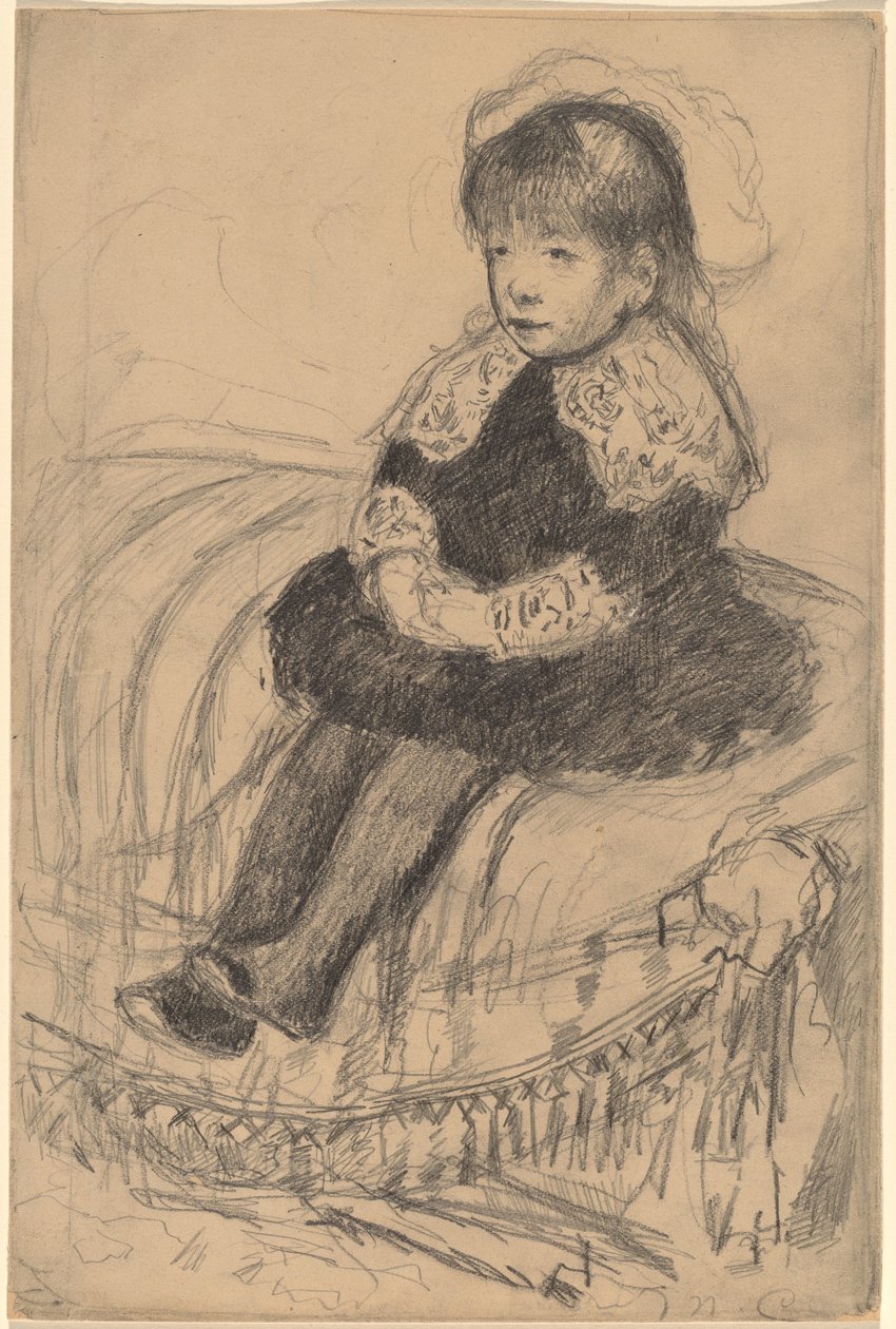 Kind Zittend op een Bank, ca. 1883 door Mary Cassatt