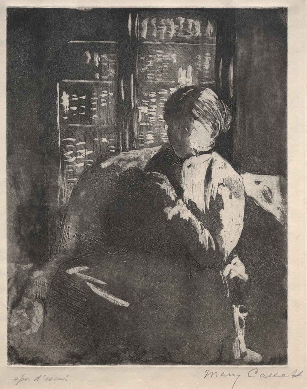 Breien in de Bibliotheek, ca. 1881 door Mary Cassatt