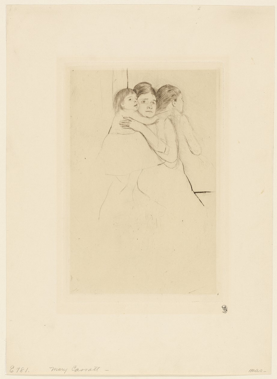 Moeder Berthe die haar kind vasthoudt door Mary Cassatt