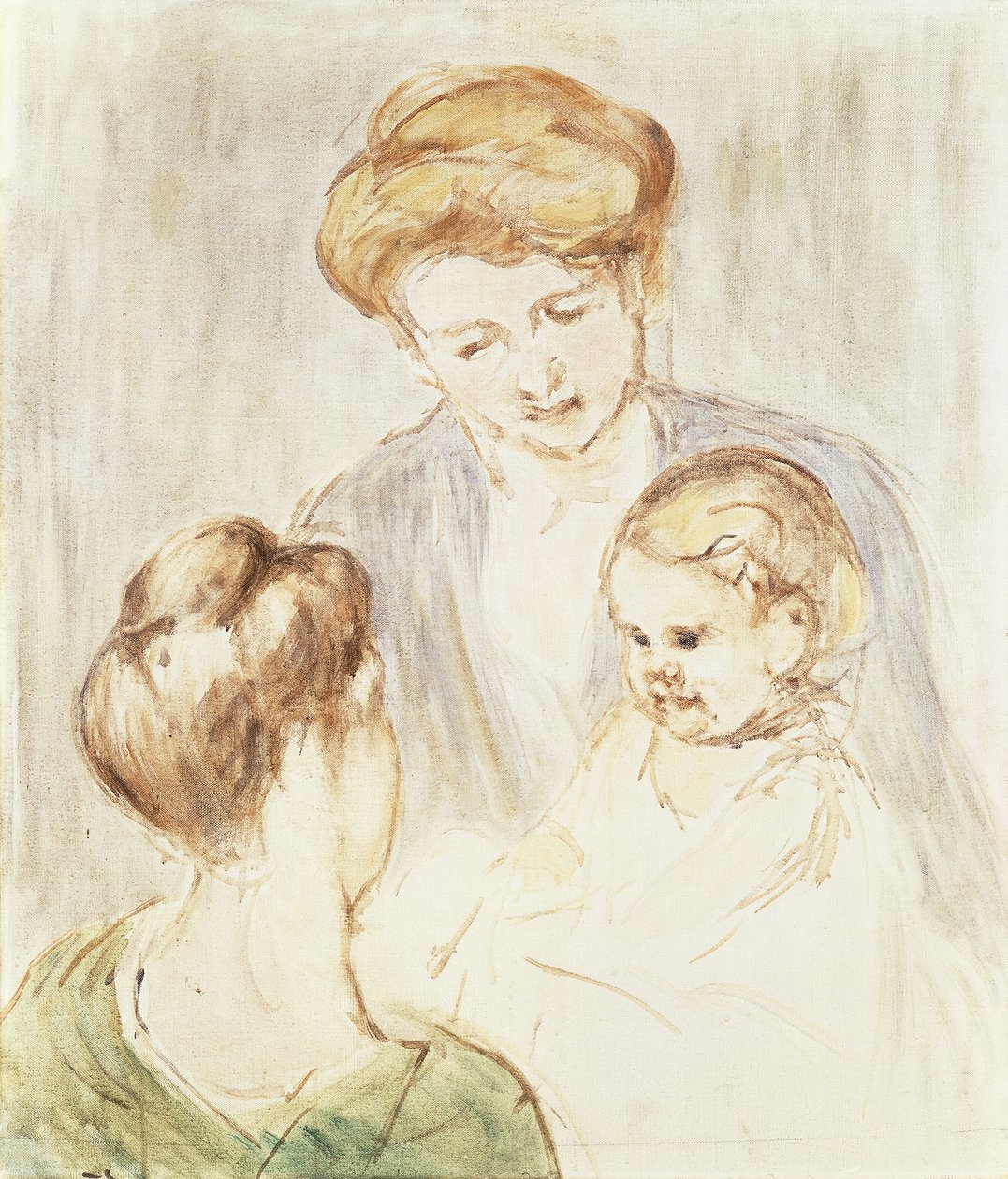 Lachende baby met twee meisjes door Mary Cassatt