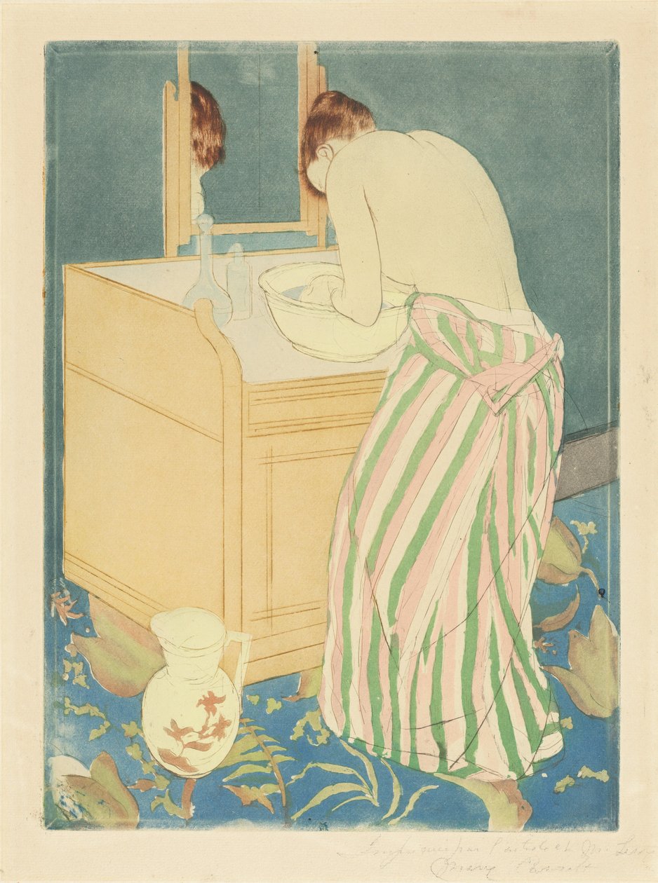Vrouw die zich baadt, 1890-1891 door Mary Cassatt