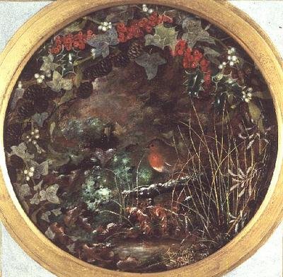 Winter (rondel met roodborstje) door Mary Ensor