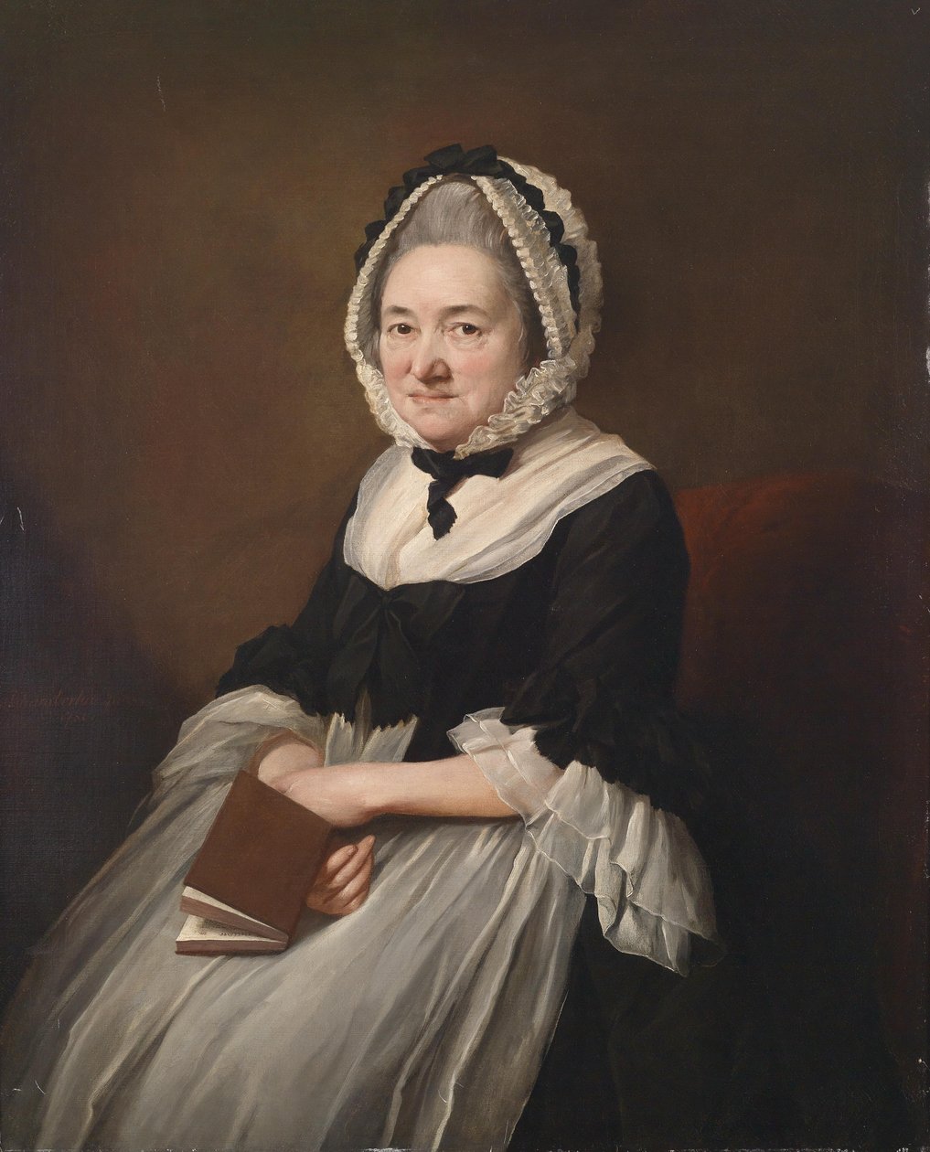 Portret van mevrouw Stevenson, gesigneerd en gedateerd midden links door Mason Chamberlin