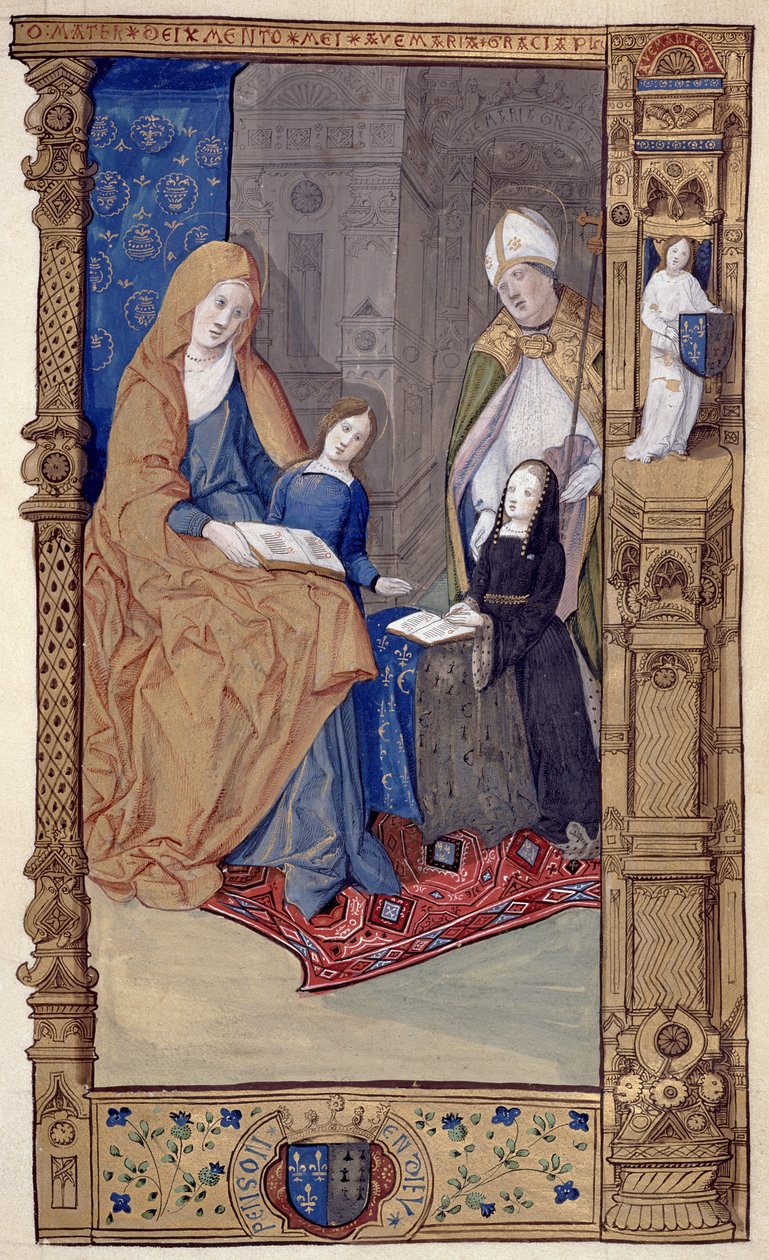 Ms.159.p14 St. Claude Presenteert een Knielend Meisje aan St. Anne en de Maagd, uit Het Getijdenboek van Claude de France, c.1500-10 door Master of Antoine de Roche