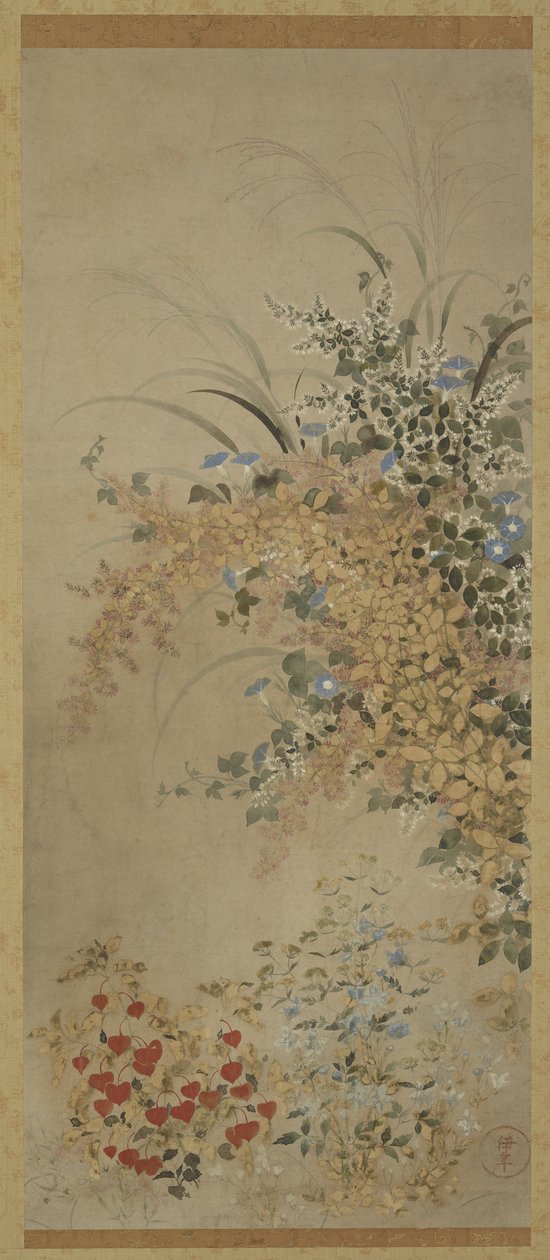 Bloemen en grassen, Hangende rol (gemonteerd op paneel), 1600-30 door Master of I nen Seal