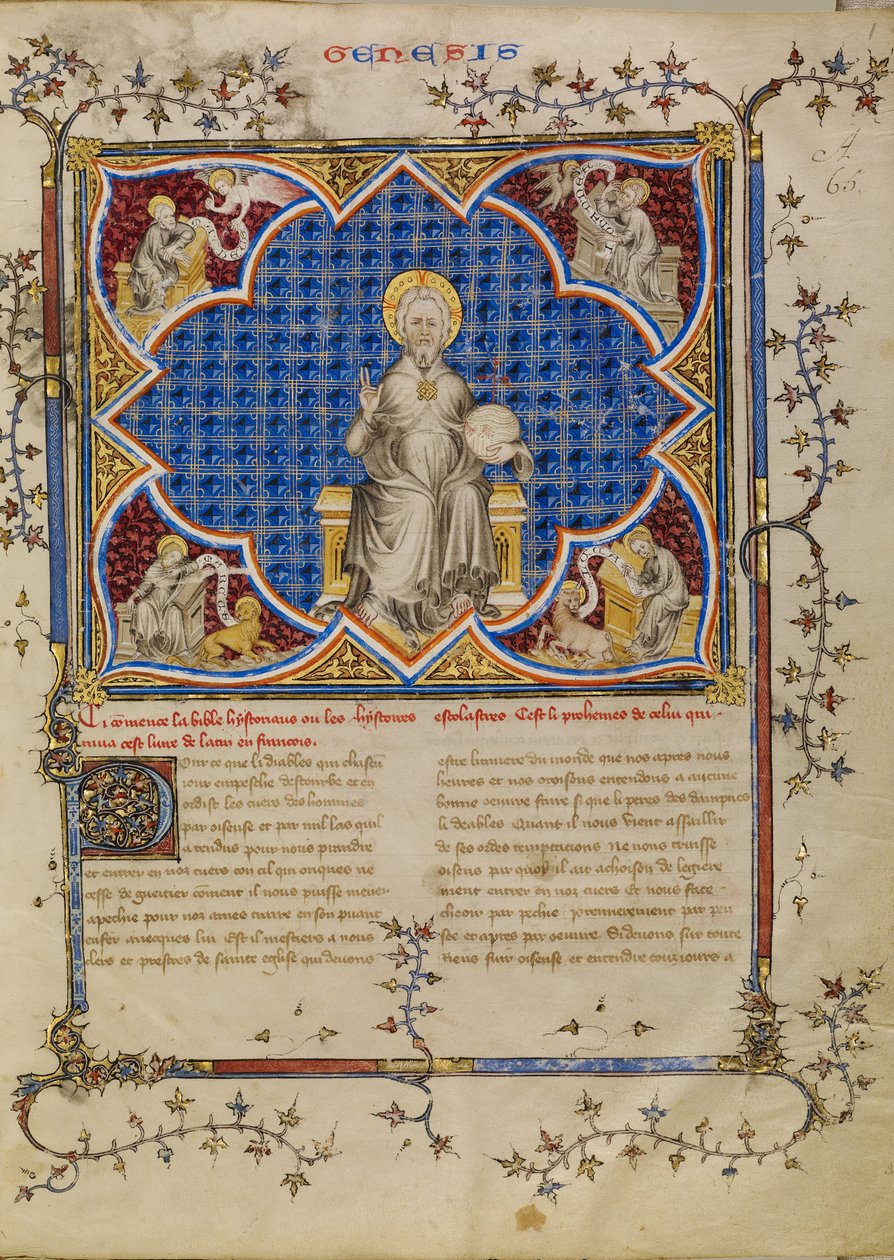 Christus in majesteit en de vier evangelisten met hun symbolen door Master of Jean