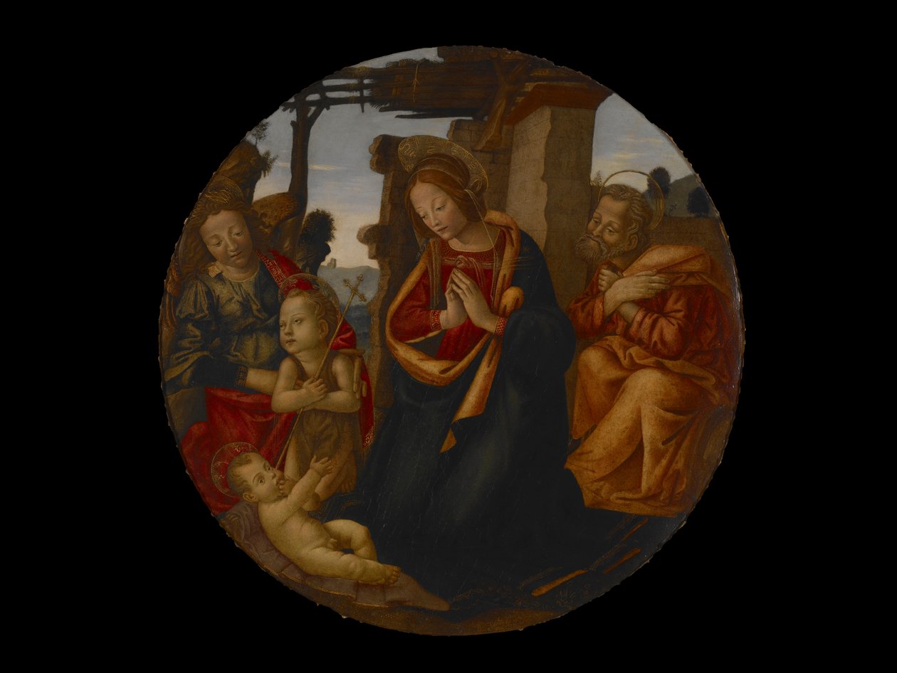 De Heilige Familie met Sint Johannes de Doper en een Engel door Master of Naumburg