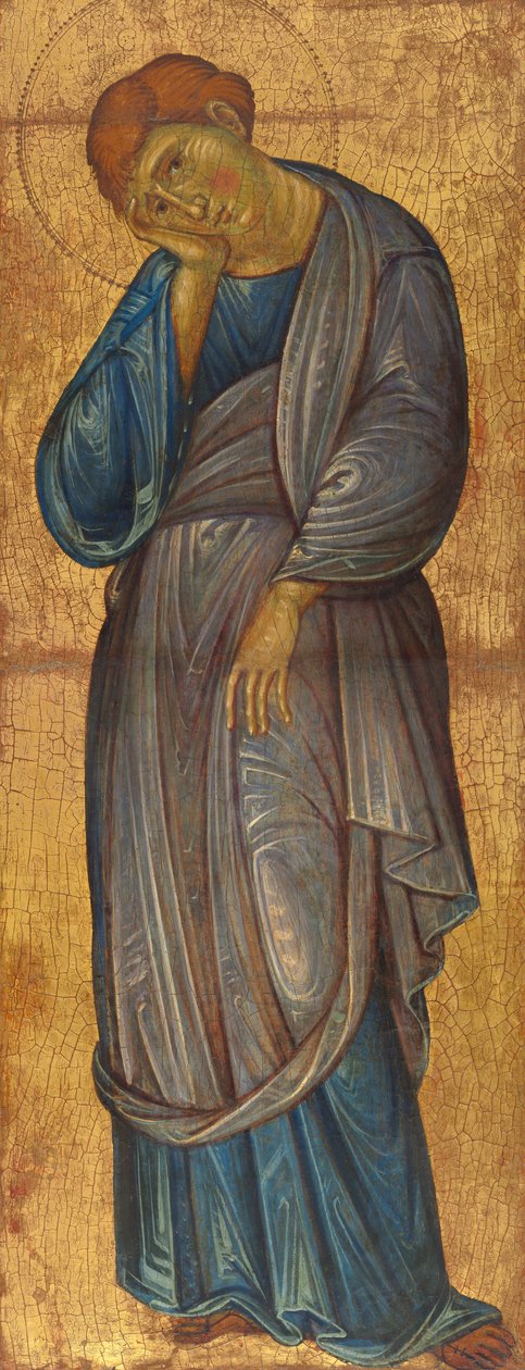 De treurende Sint Johannes de Evangelist door Master of the Franciscan Crucifixes