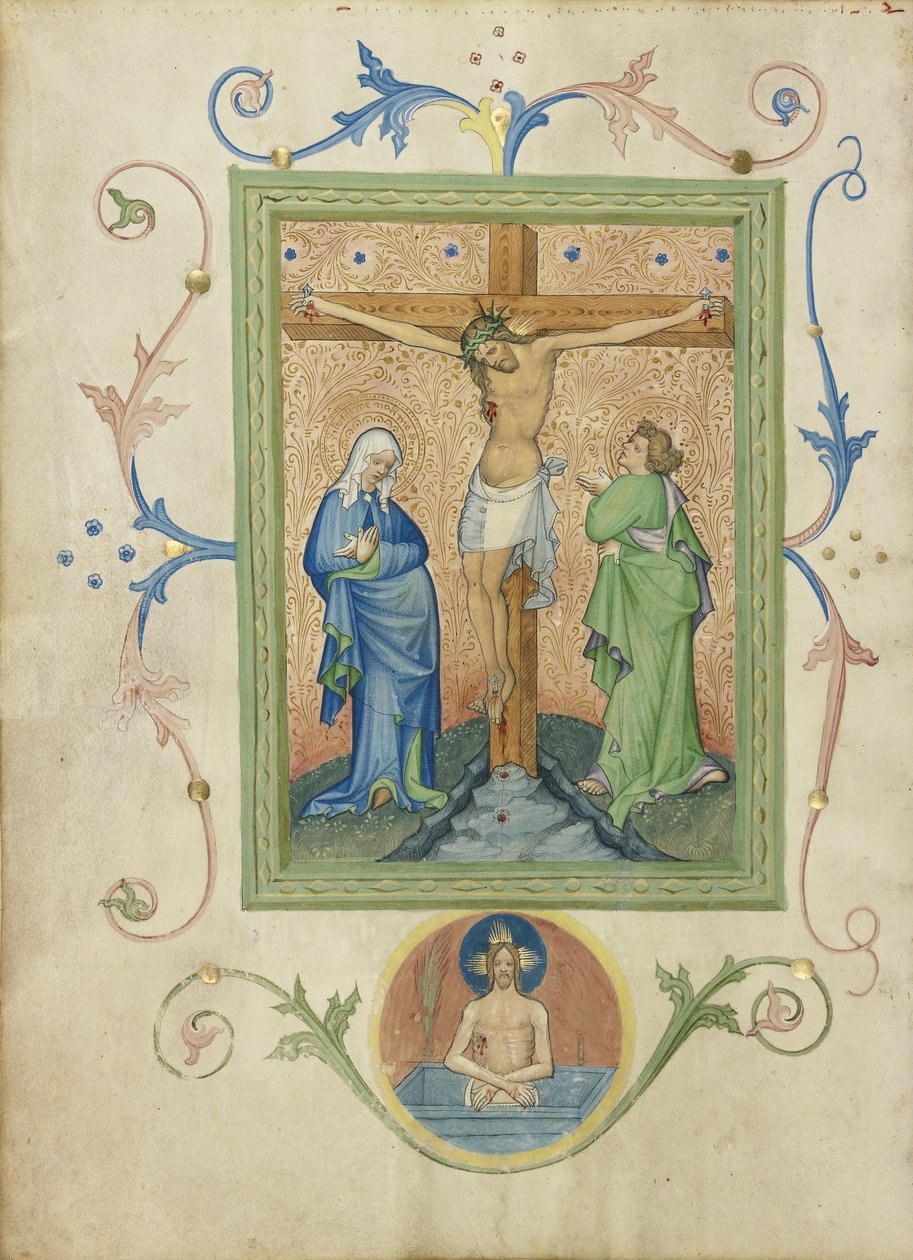 De Kruisiging uit het Collegium Ducale missaal, c.1420-30 door Master of the Kremnitz Stadtbuch