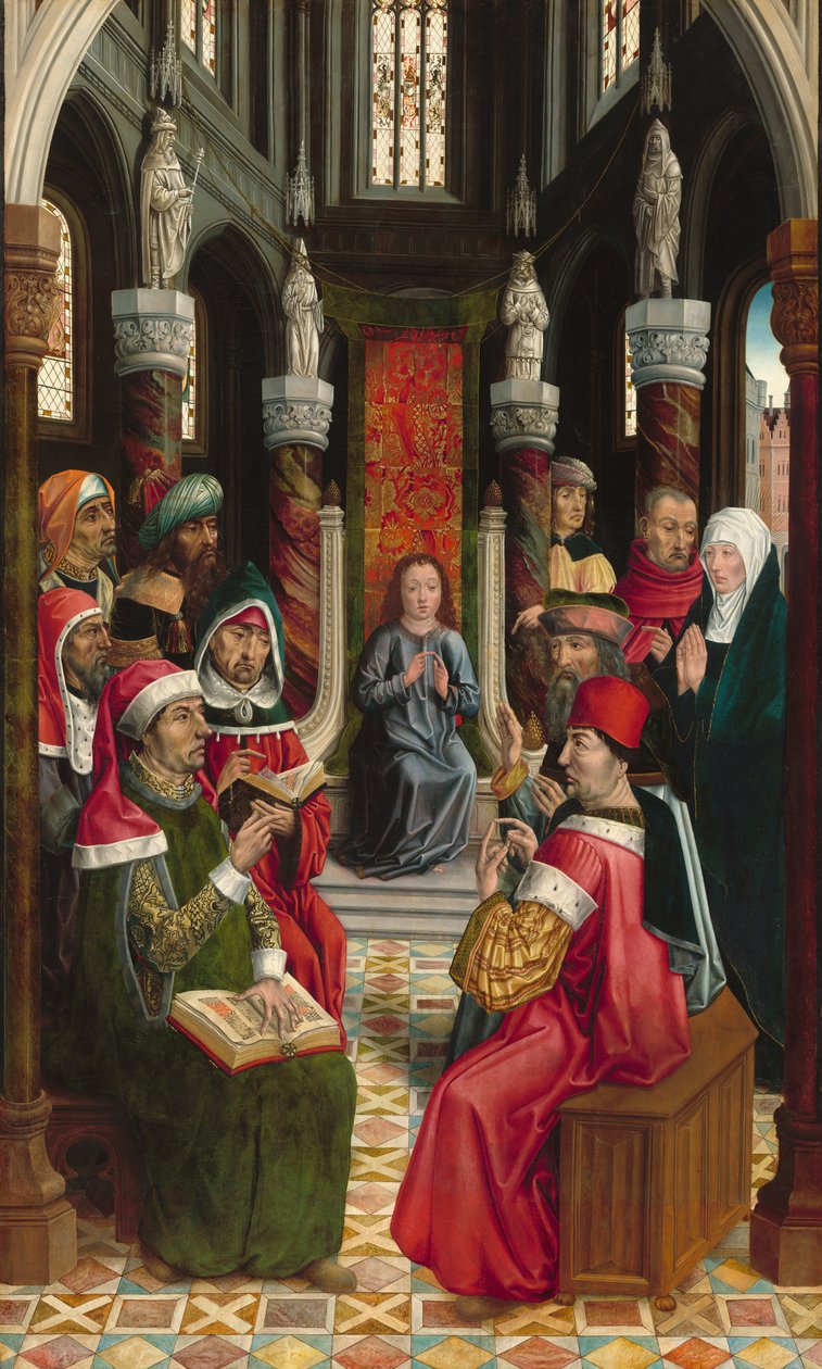 Christus onder de dokters door Master of the Retablo of