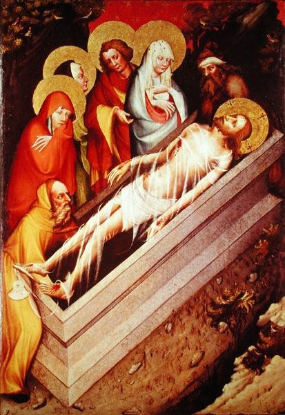 De graflegging, detail van het Trebon altaarstuk door Master of the Trebon Altarpiece