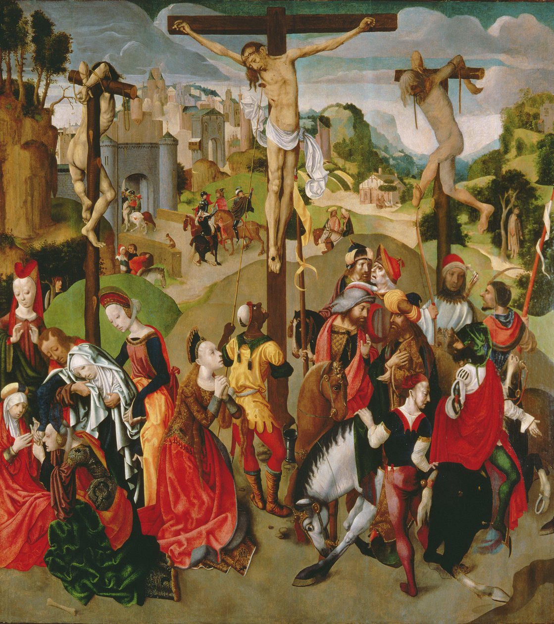 Middenpaneel van een Kruisiging drieluik, 1490s door Master of the Virgo Inter Virgines