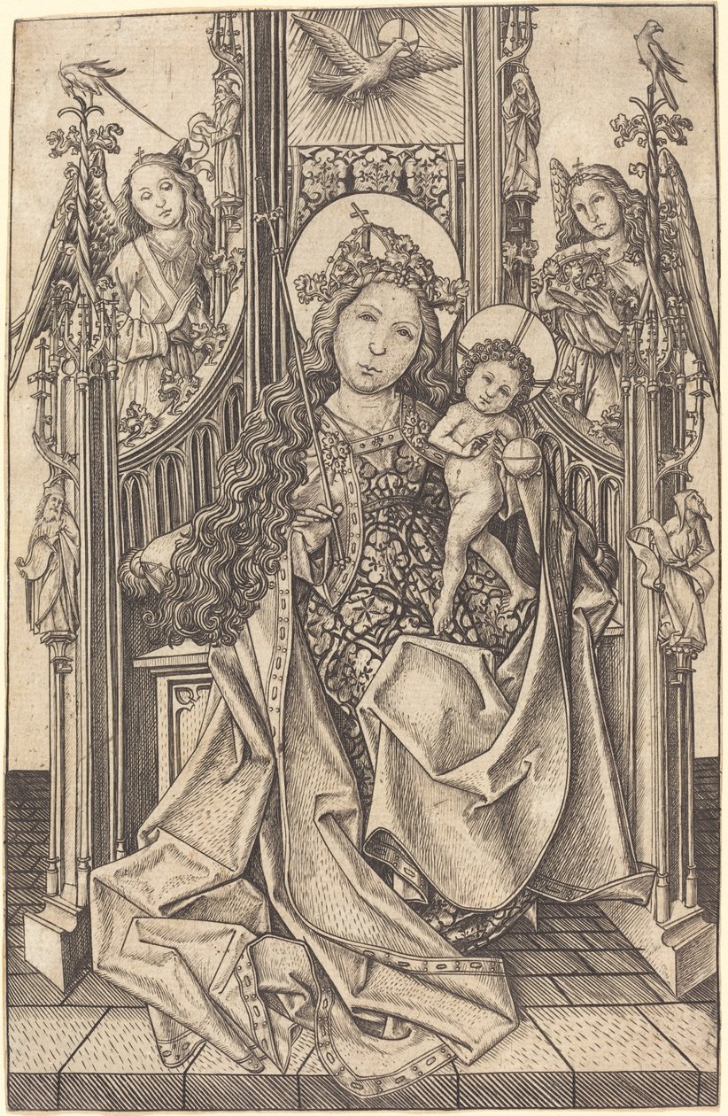 Madonna en Kind op de Troon door Master E.S.