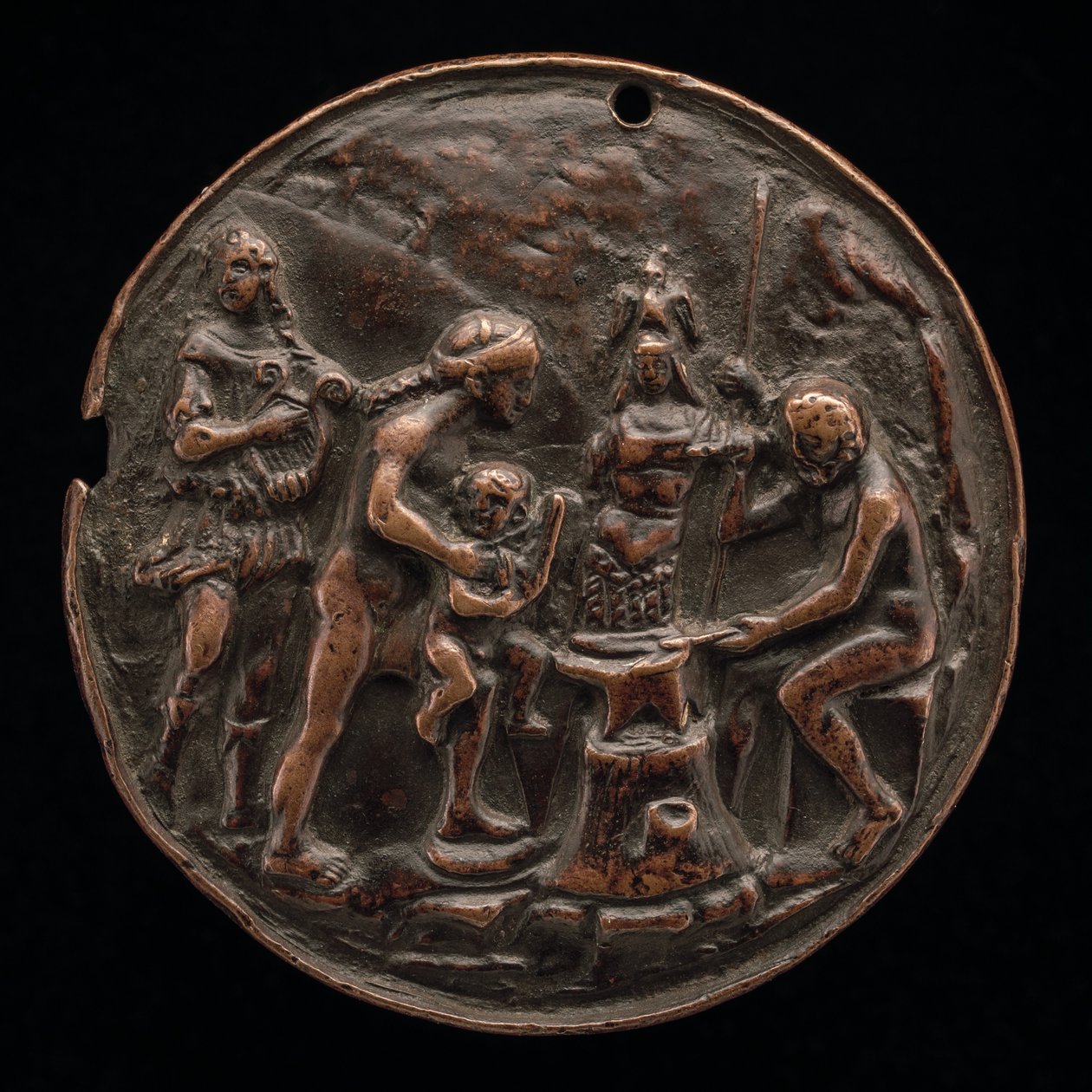 Apollo, Venus, Mars en Vulcanus, ca. 1500 door Master M.C.
