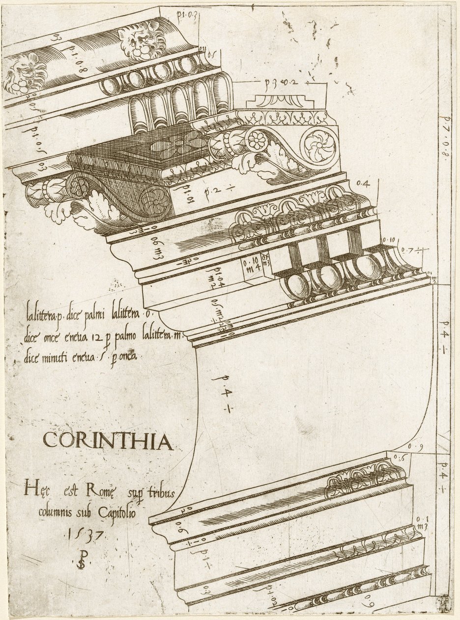 Entablement van de Tempel van Vespasianus, Rome door Master PS