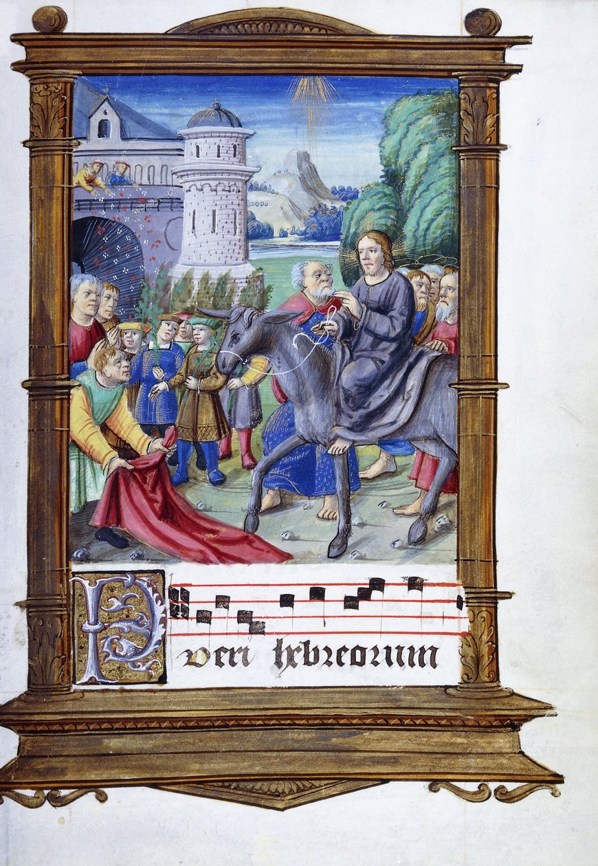 De intocht in Jeruzalem door Master of the Anglo Hours