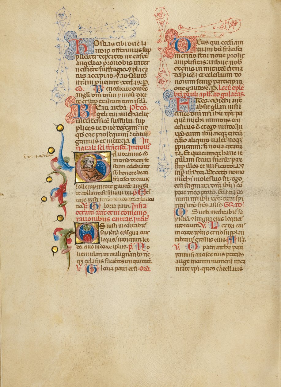Initial G: Sint Franciscus door Master of the Brussels Initials