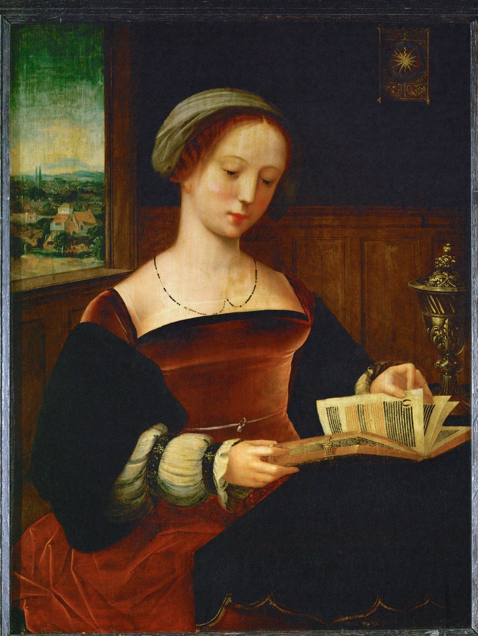 Sint Magdalena lezen ... door Master of the Half Figures
