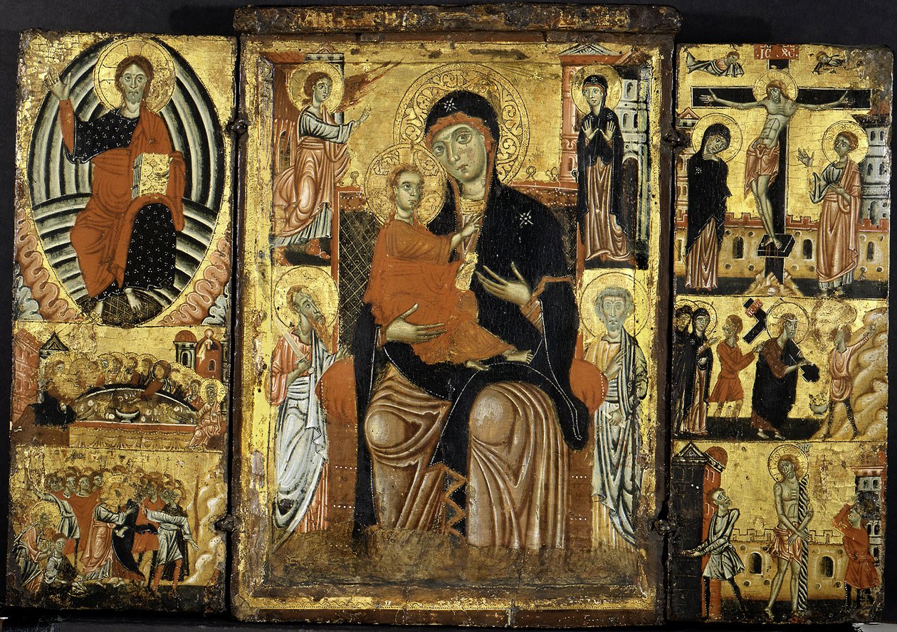 Madonna en kind op de troon door Master of the Magdalen