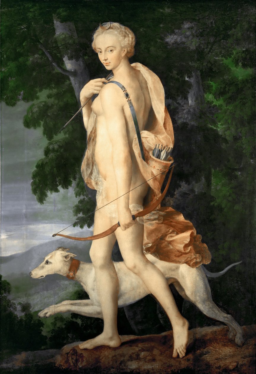 Diana de Jager door Master of the School of Fontainebleau