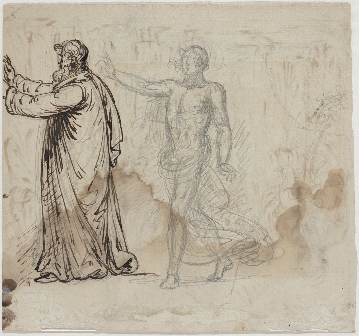 Drie Figuren [verso] door Mather Brown
