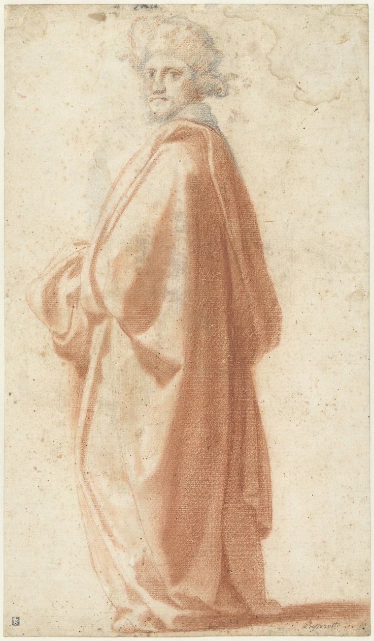 Studie naar een model in wijde mantel door Matteo Rosselli