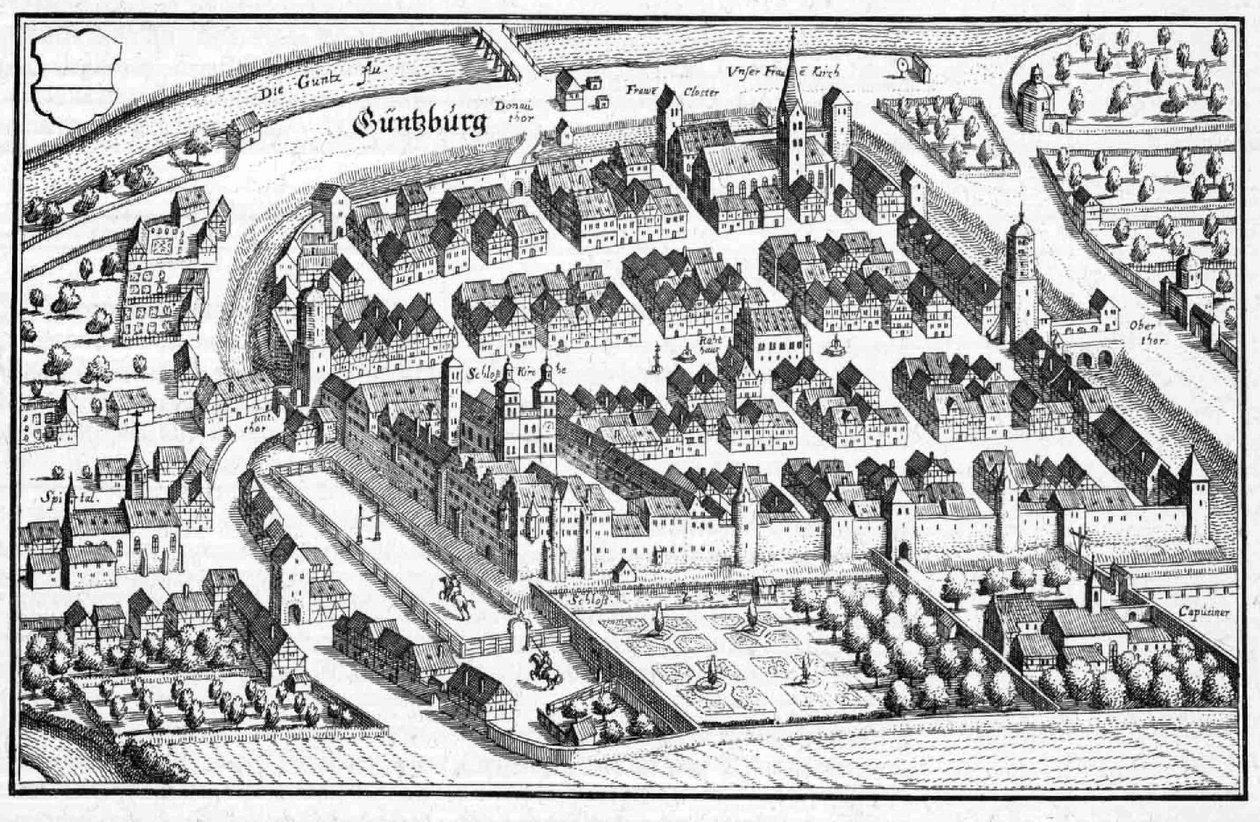 Güntzburg - fragment uit Topographia Sueviae (Zwaben) door Matthaus Merian