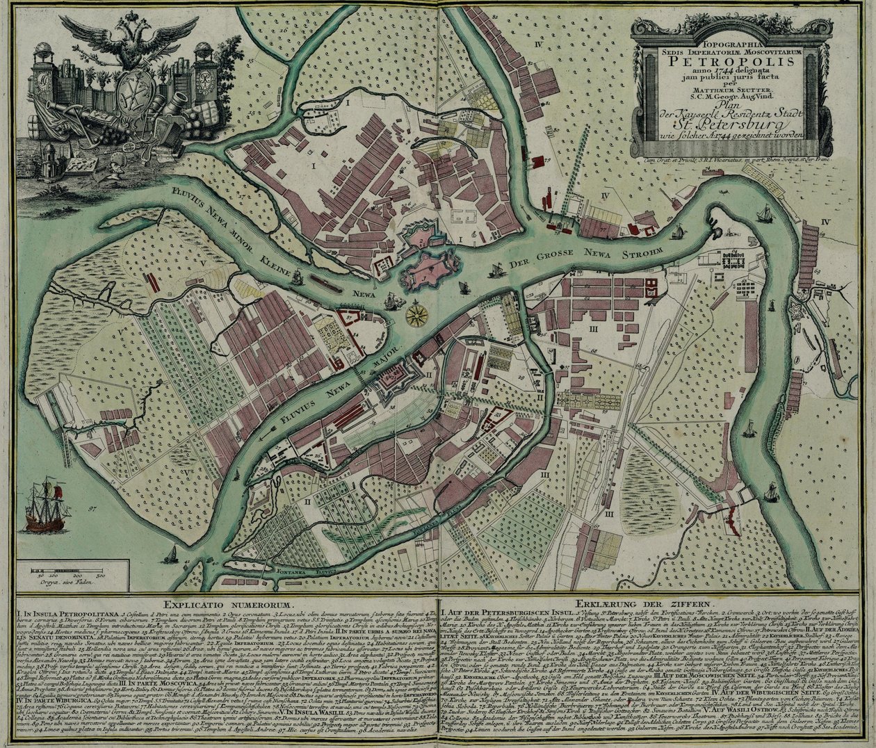 Kaart van Petersburg, 1744 door Matthaeus Seutter