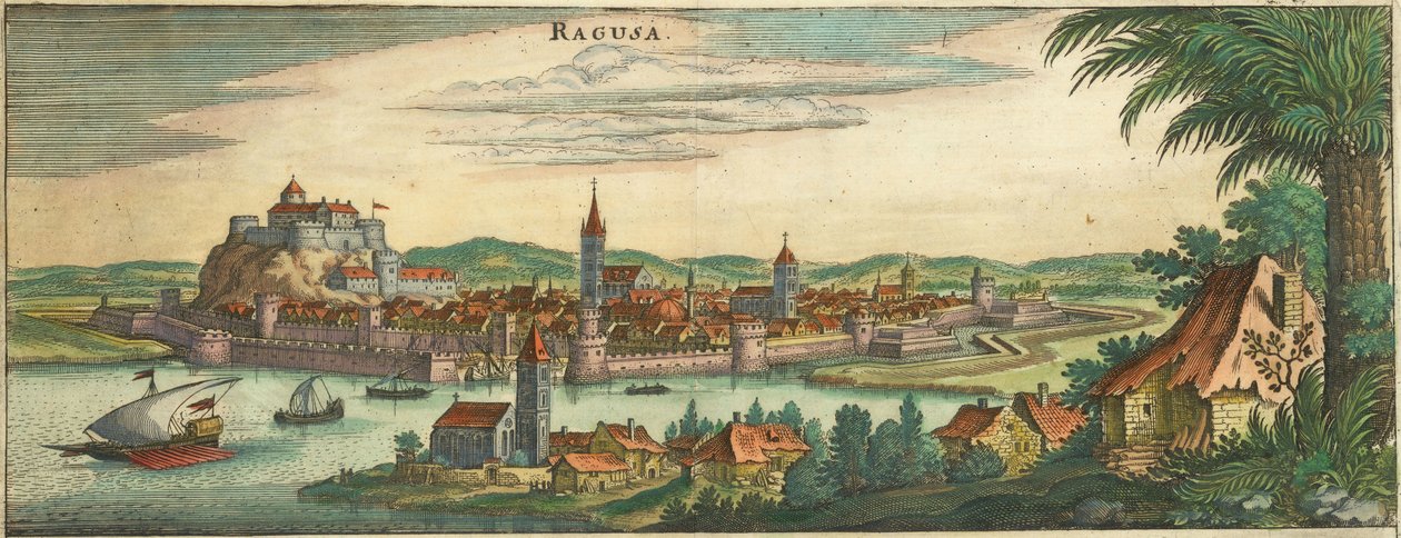 Dubrovnik - Ragusa, Negroponte (uitsnede) door Matthaus Merian