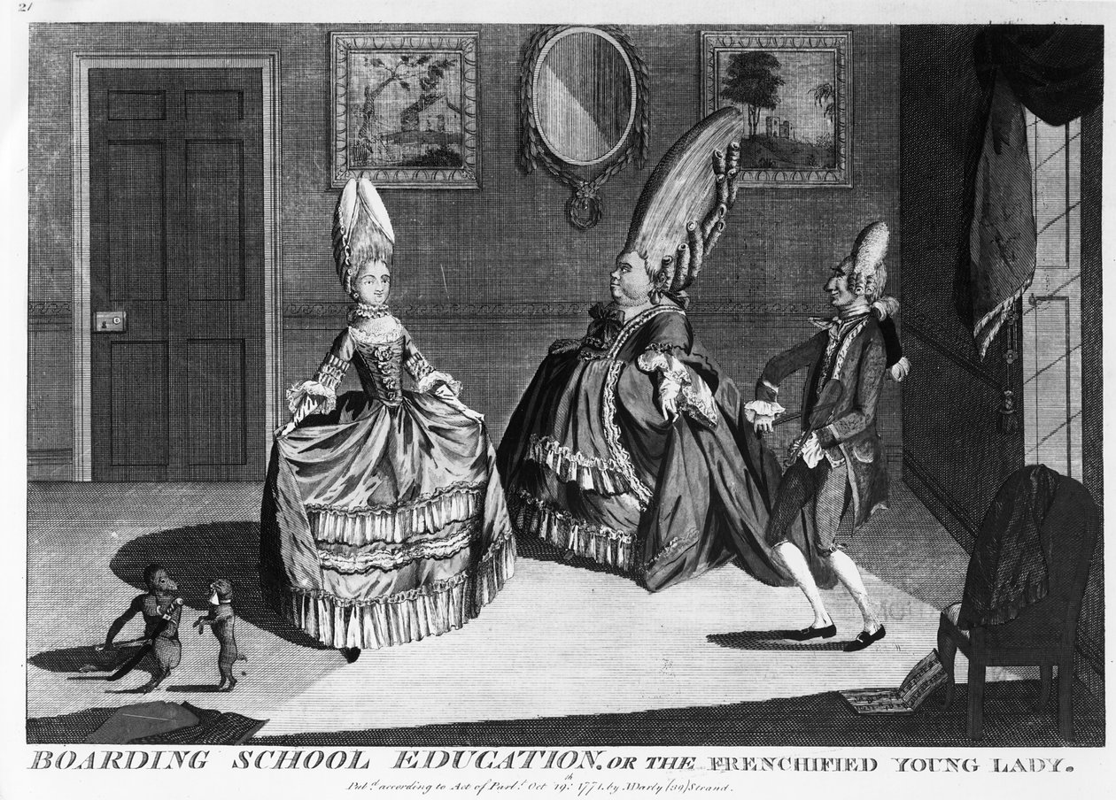 Kostschoolopleiding of de verfranste jonge dame, 1839 door Matthew or Matthias Darly