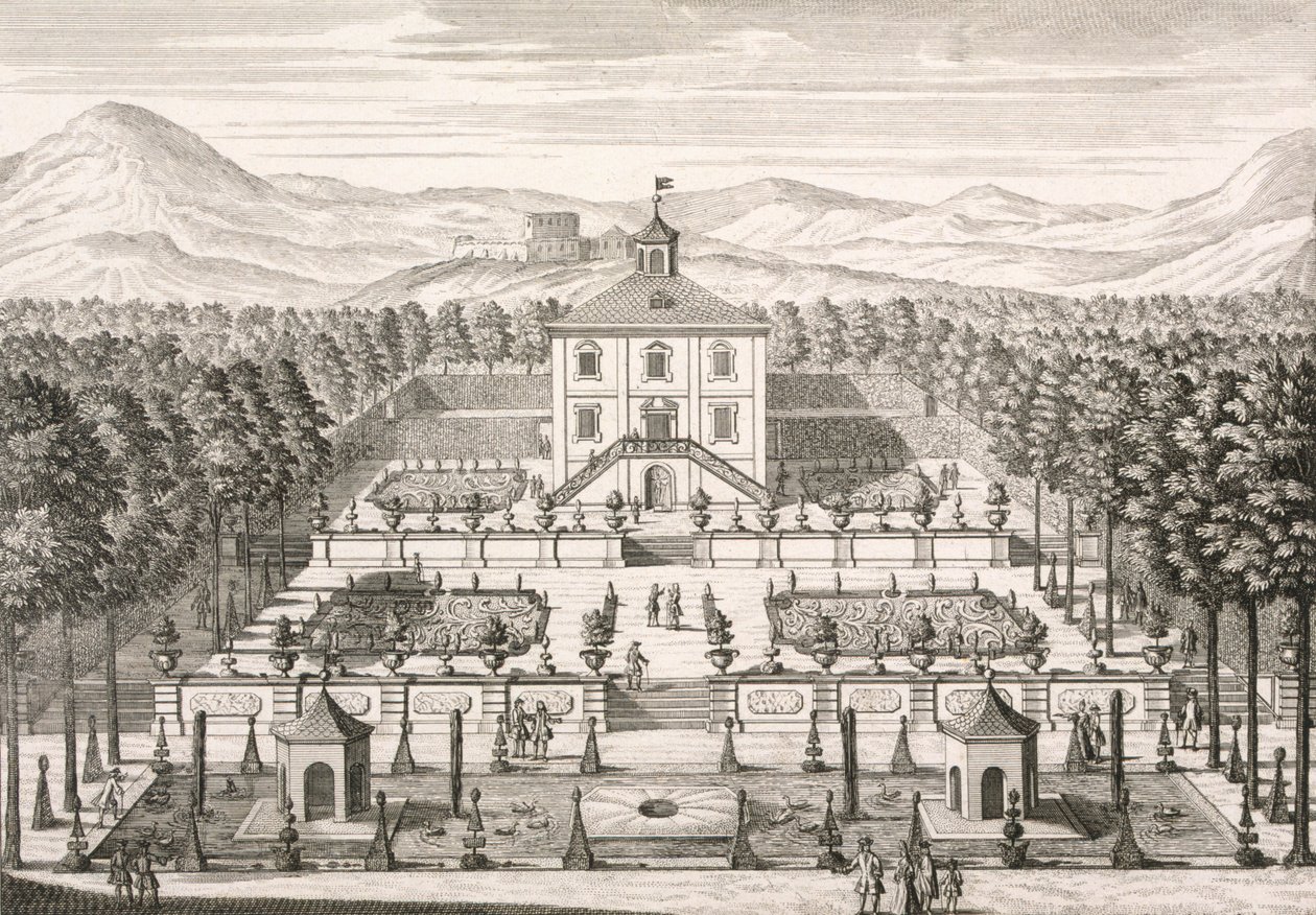 Huis en tuin, 1715 door Matthias Diesel
