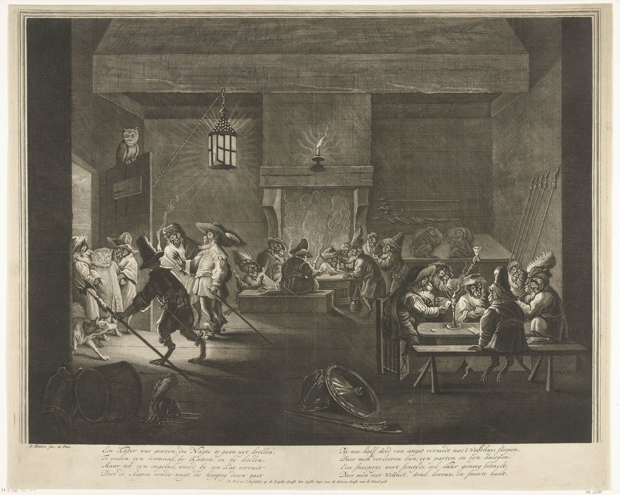 Wachtlokaal met apen, ca. 1720 door Matthijs Pool