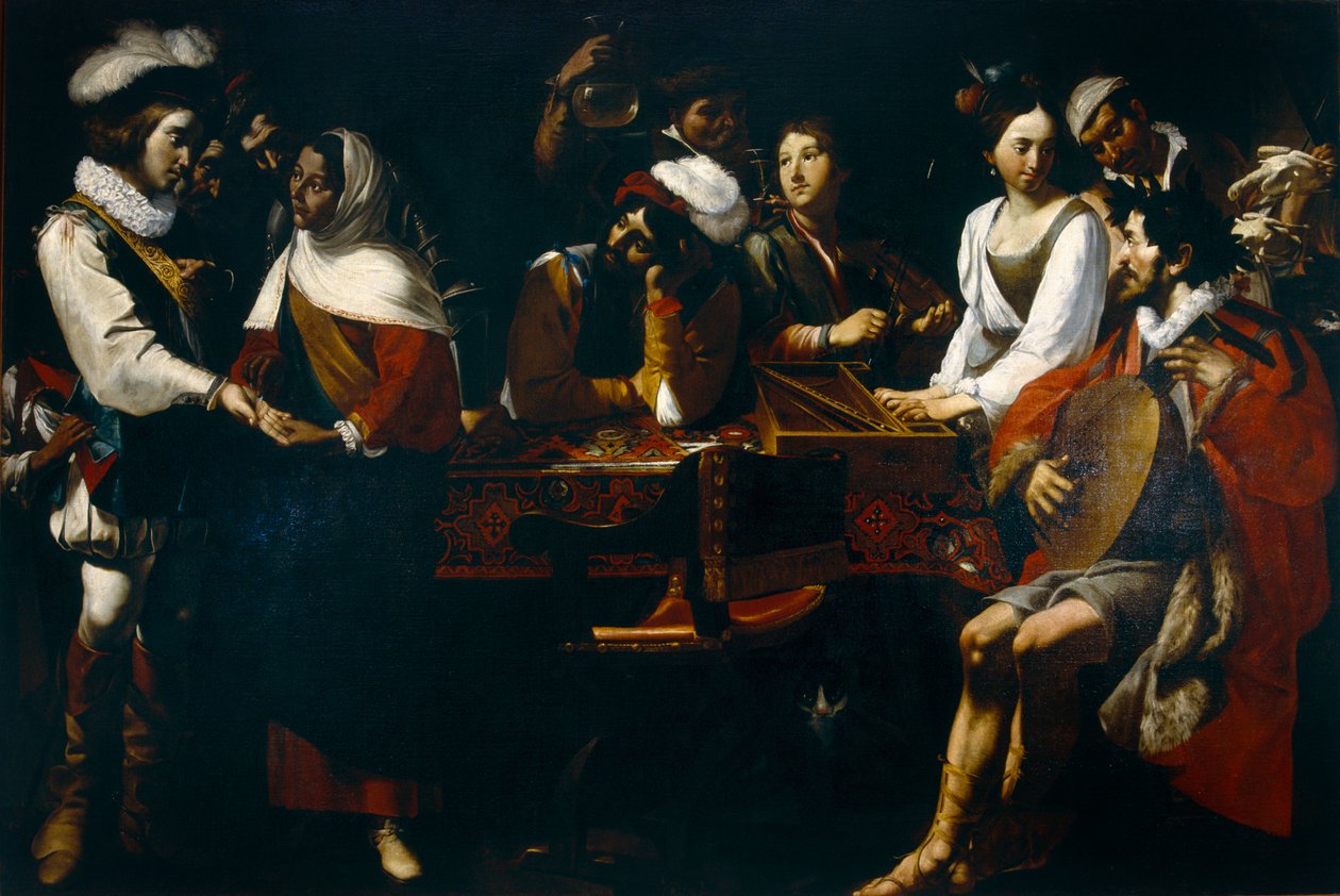 Tasso aan het hof van Ferrara (of Allegorie van de vijf zintuigen), ca. 1630-90 door Mattia Preti