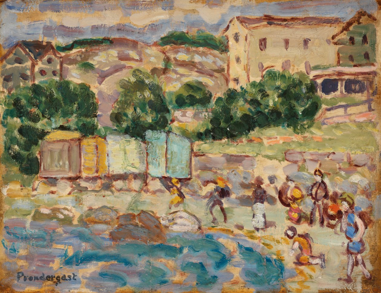 Strand en dorp door Maurice Brazil Prendergast