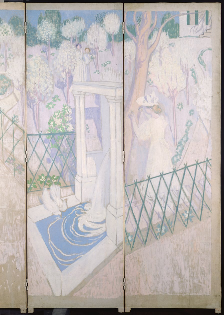 Scherm met duiven, detail van de rechterpanelen, ca. 1896 door Maurice Denis