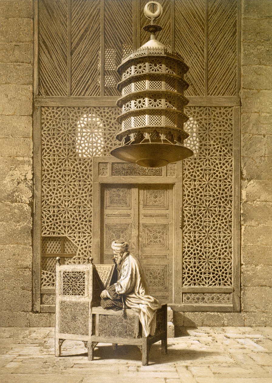 Een Imam die de Koran leest in de Moskee van de Sultan, Marokko, 1817 door Maurice Keating