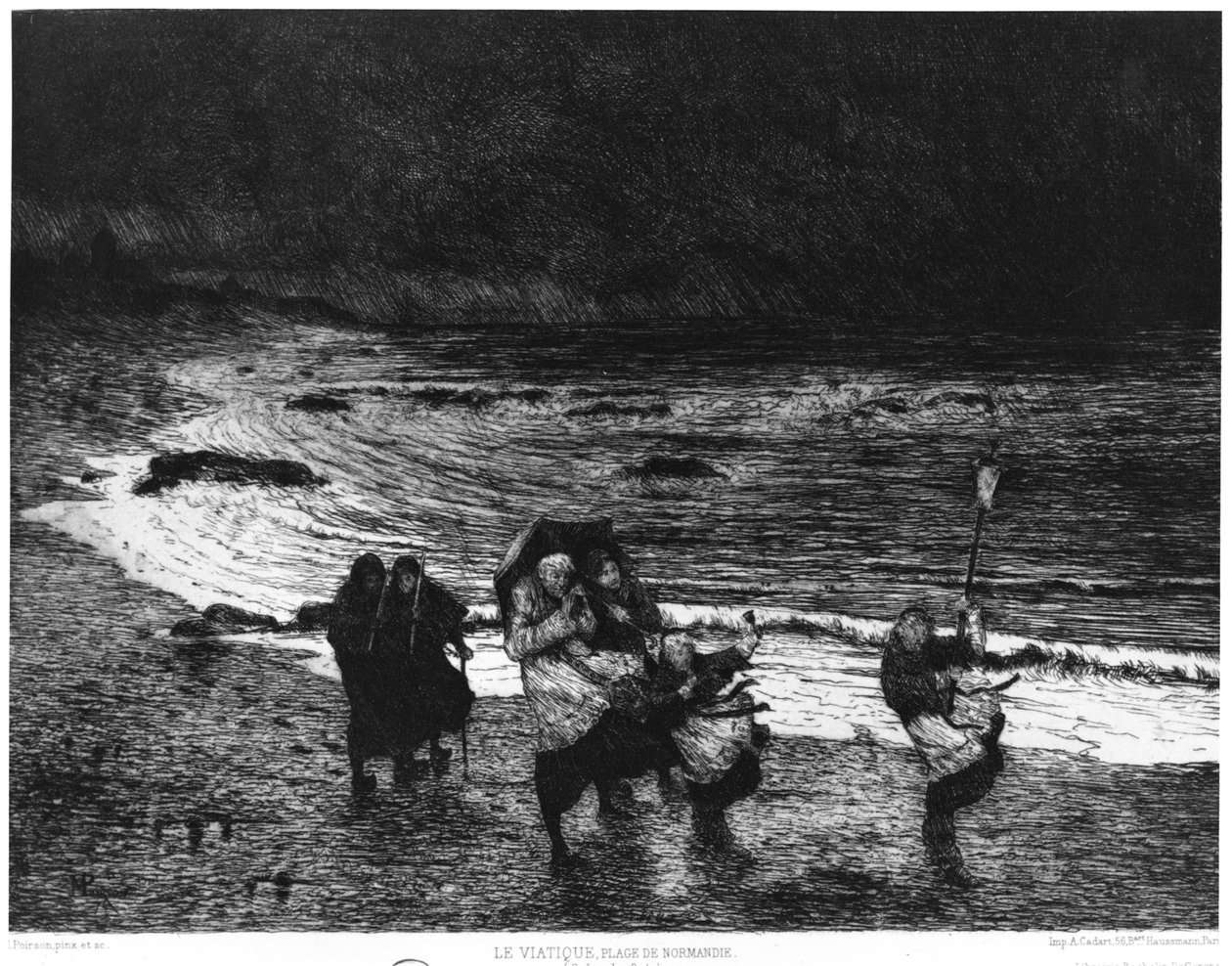 Viaticum op een strand in Normandië door Maurice Poirson