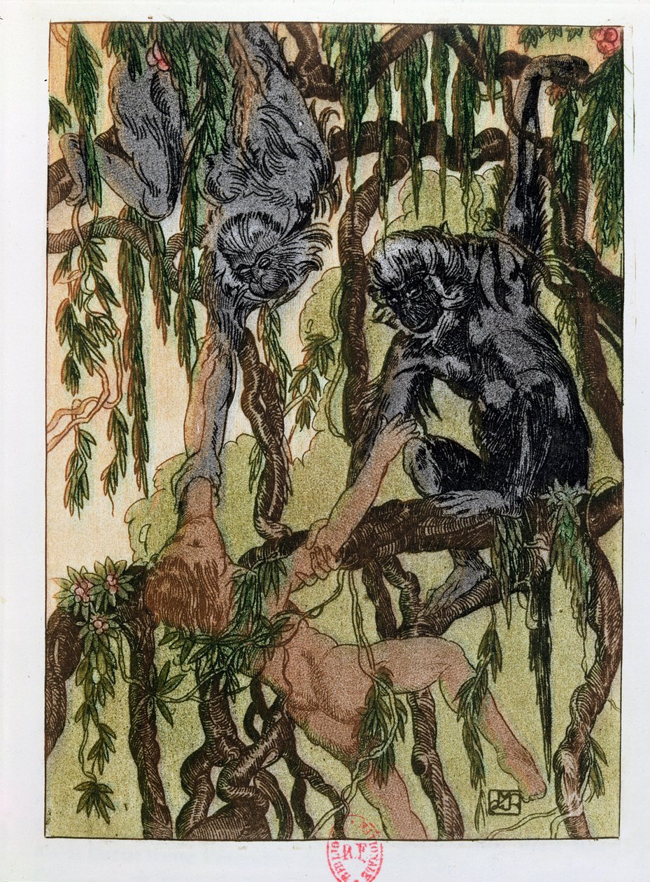 Mowgli en de apen, illustratie uit 