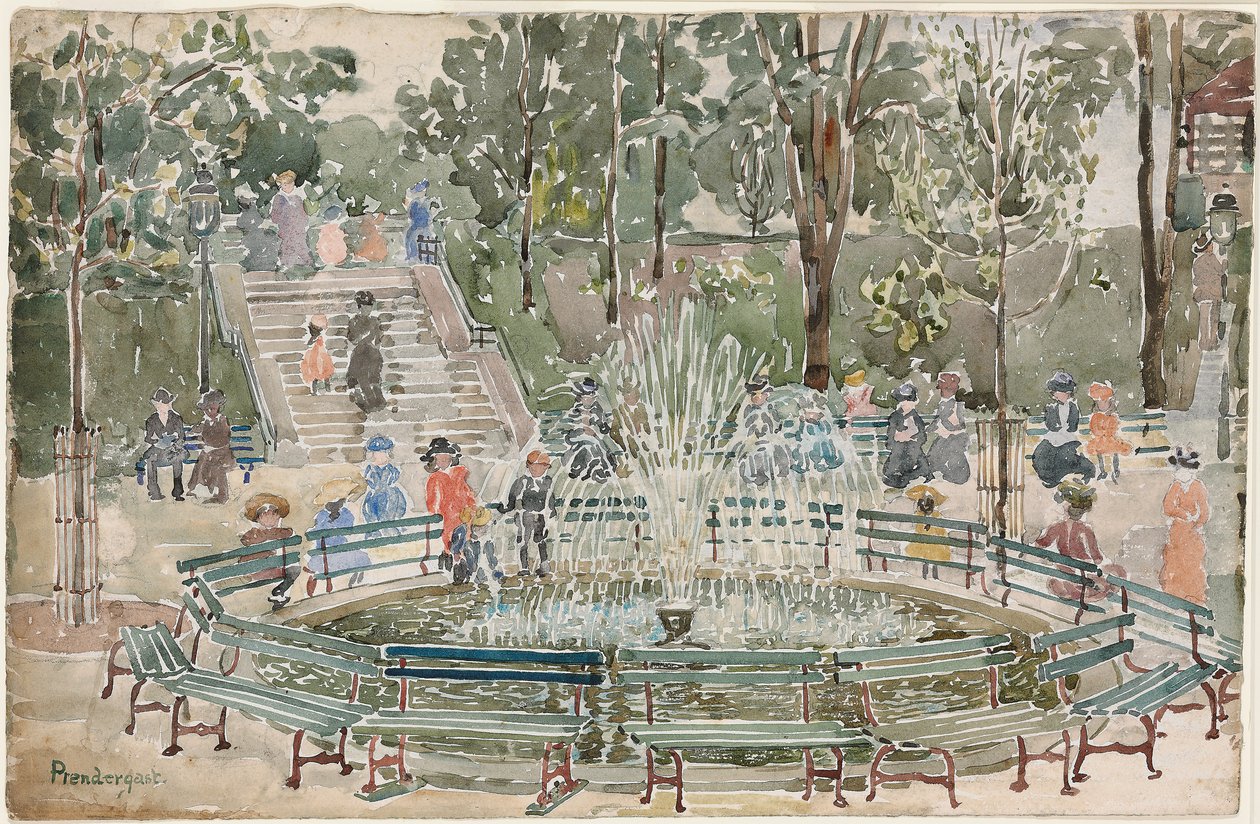 Fontein, Central Park door Maurice Brazil Prendergast