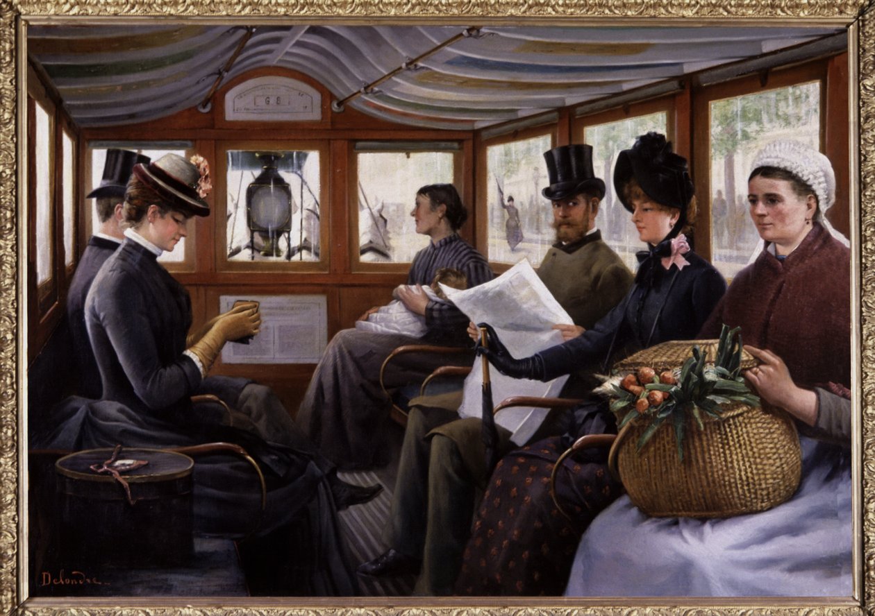 Passagiers in een omnibus door Maurice Delondre