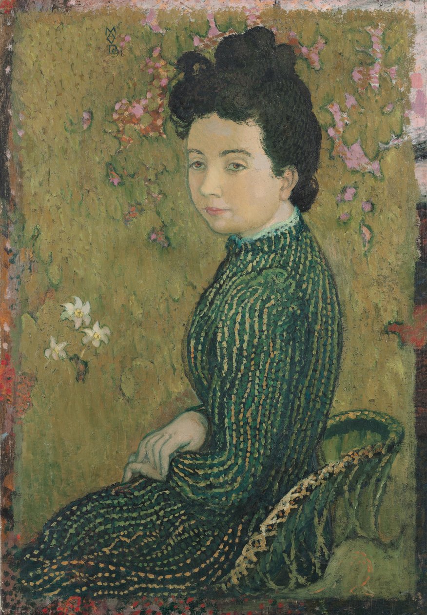 Eva Meurier in een groene jurk, 1891 door Maurice Denis