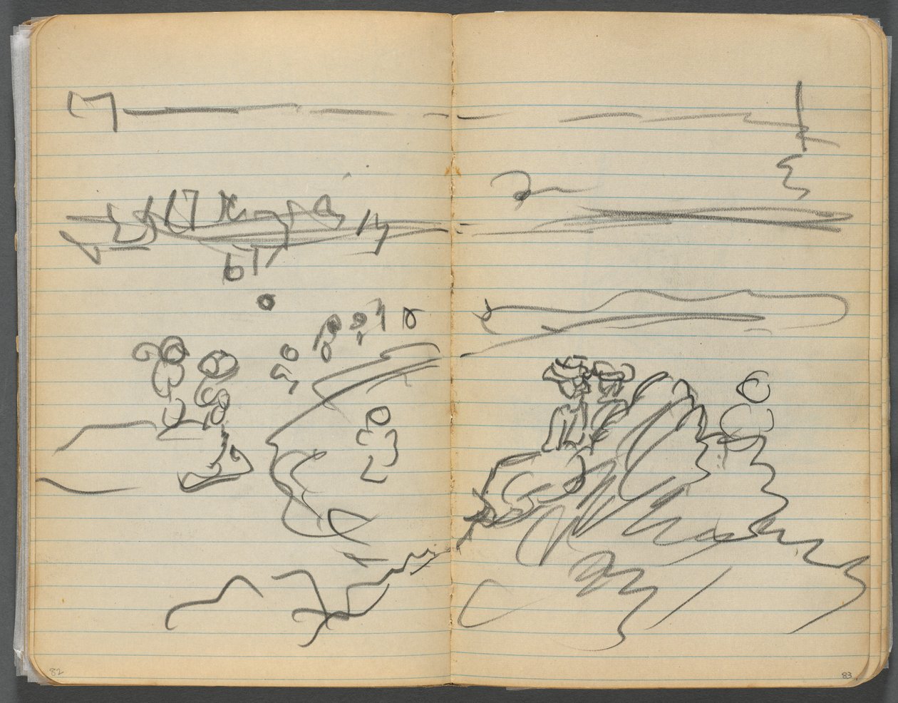 Schetsboek, pagina 082  83: Strandzicht door Maurice Prendergast