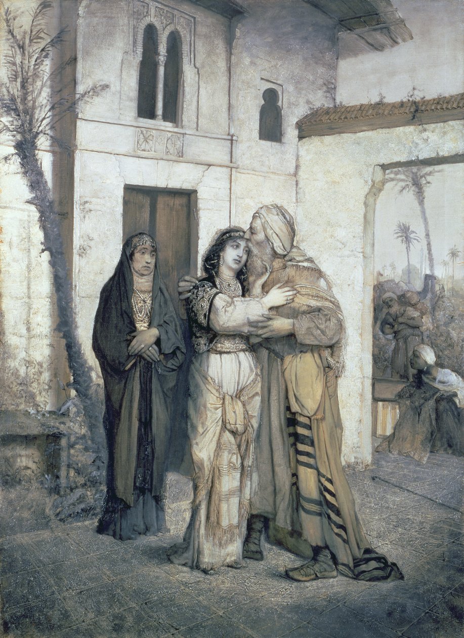 Nathan begroet door Rachel, 1876 door Maurycy Gottlieb