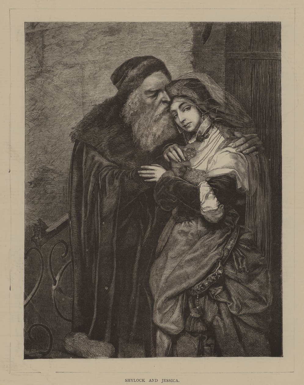 Shylock en Jessica (gravure) door Maurycy Gottlieb