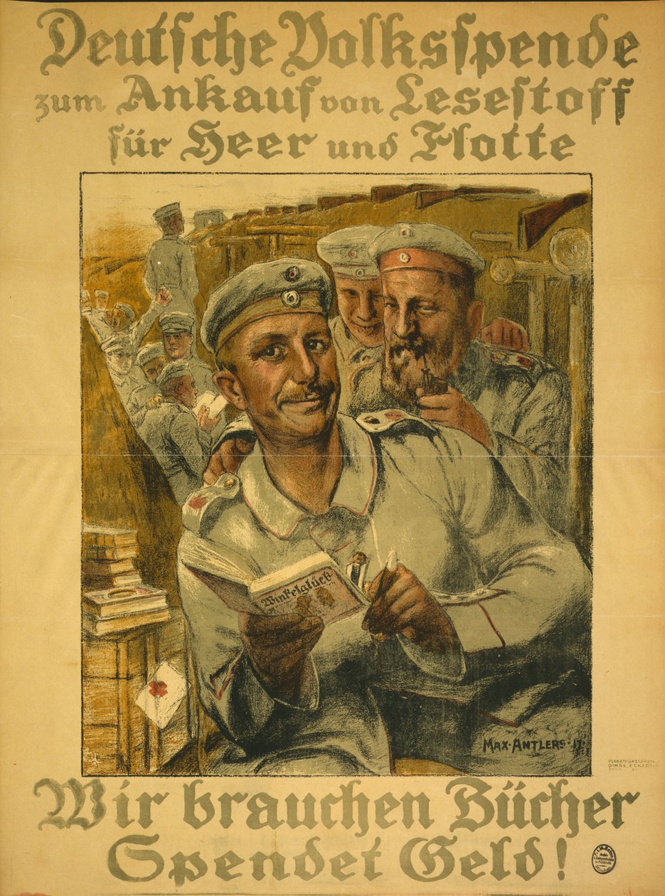 We hebben boeken nodig, doneer geld!, 1917 door Max Antlers