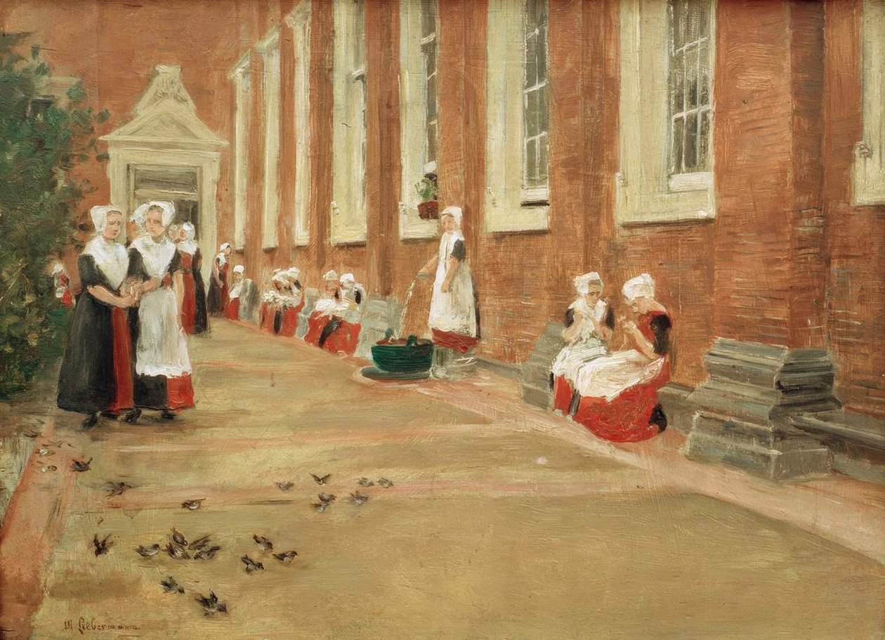 Vrije tijd in het Amsterdamse weeshuis door Max Liebermann