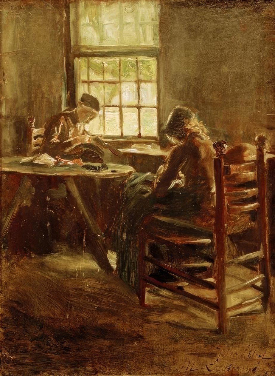 Hollands interieur – Naaikamer door Max Liebermann