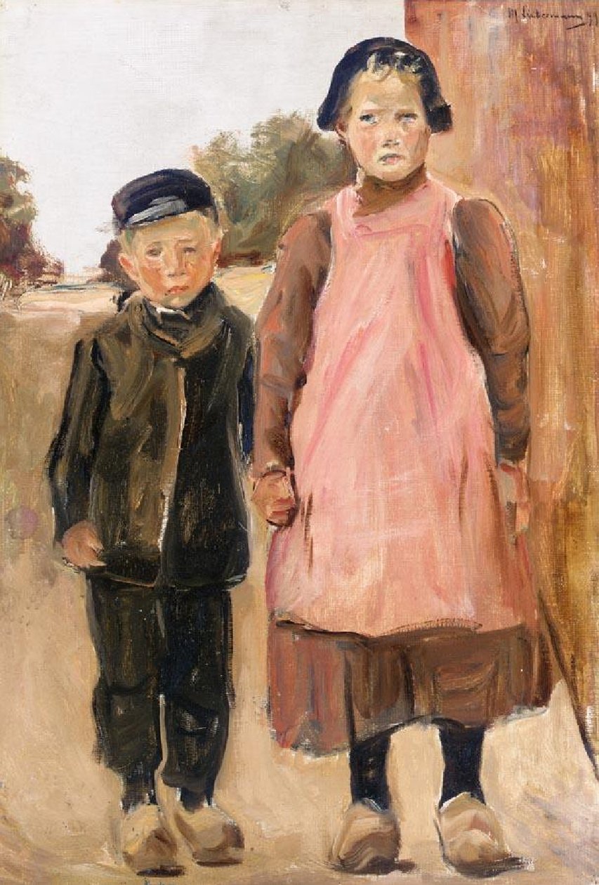 Jongen en meisje op de dorpsstraat door Max Liebermann